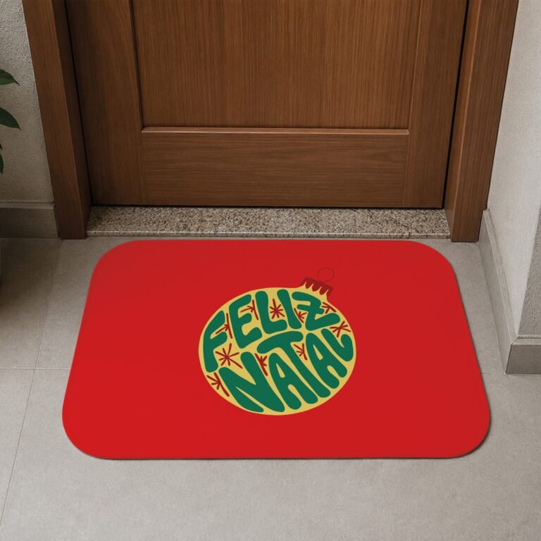 Tapete de Porta 60×40 – Natal – Bola Feliz Natal – Vermelho