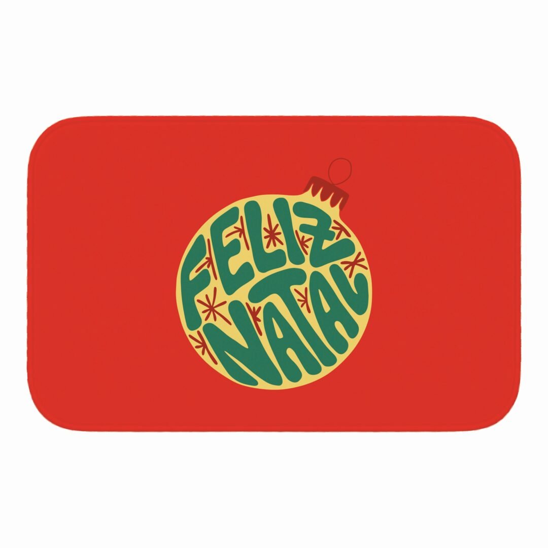 Tapete de Porta 60x40 - Natal - Bola Feliz Natal - Vermelho