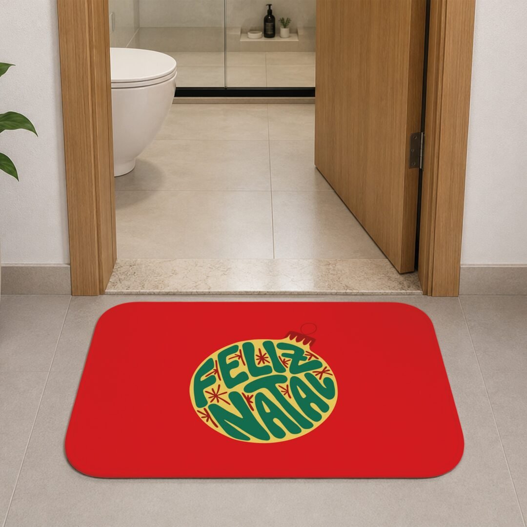 Tapete de Porta 60x40 - Natal - Bola Feliz Natal - Vermelho