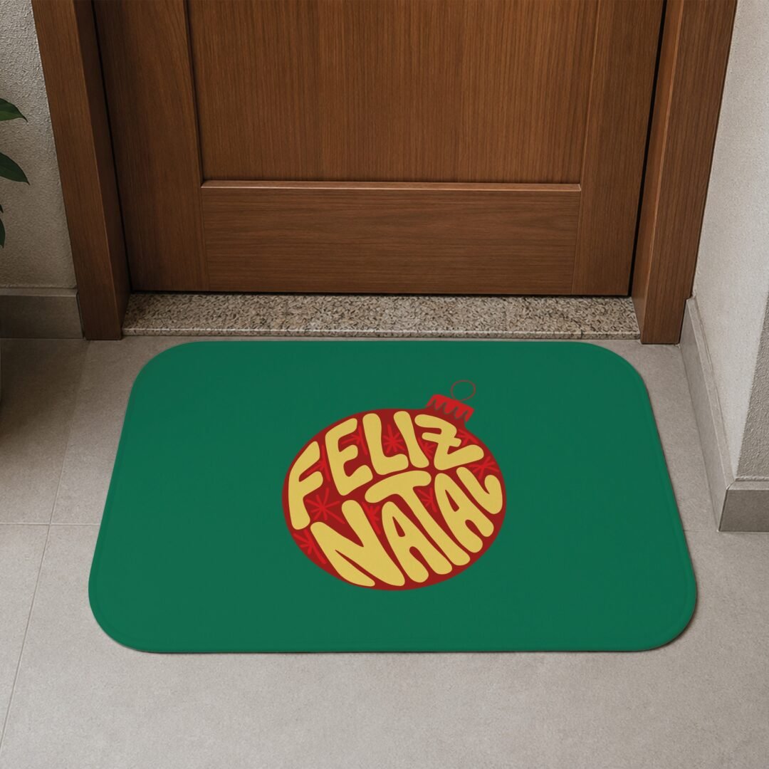 Tapete de Porta 60x40 - Natal - Bola Feliz Natal - Verde