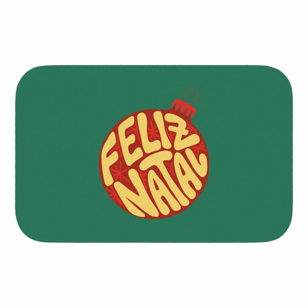 Tapete de Porta 60x40 - Natal - Bola Feliz Natal - Verde