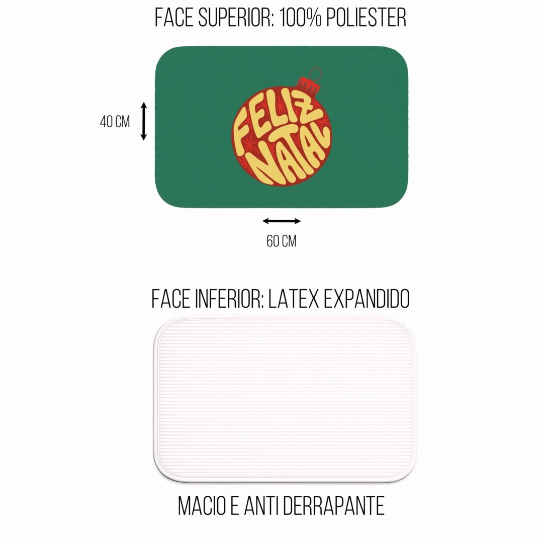 Tapete de Porta 60x40 - Natal - Bola Feliz Natal - Verde