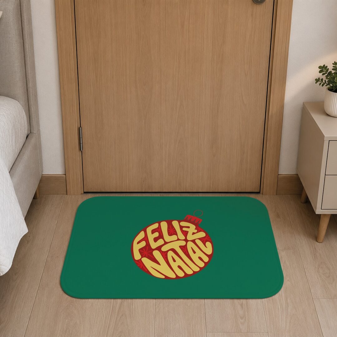 Tapete de Porta 60x40 - Natal - Bola Feliz Natal - Verde
