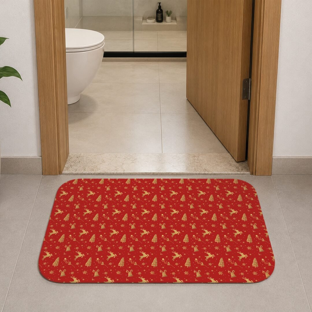 Tapete de Porta 60x40 - Natal - Estampa Renas - Vermelho