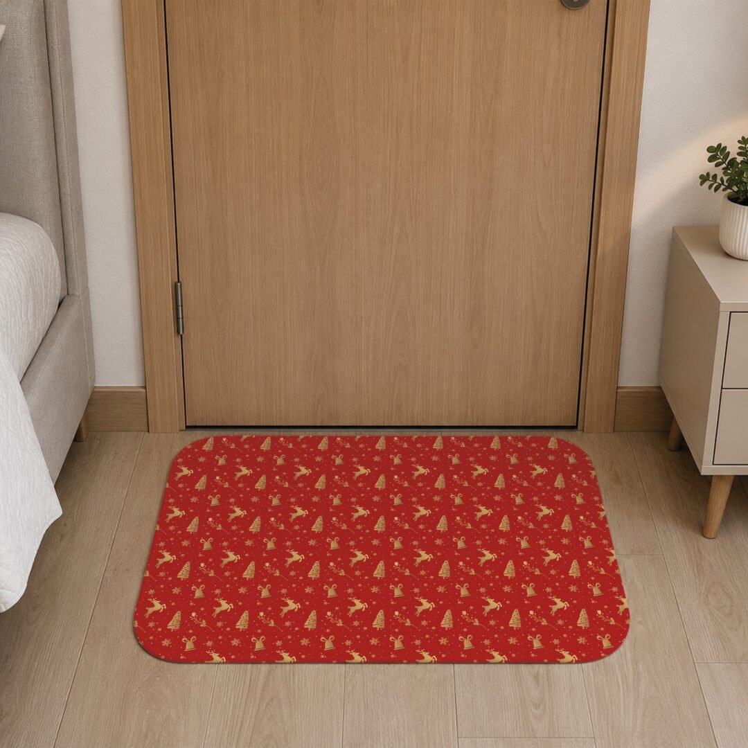 Tapete de Porta 60x40 - Natal - Estampa Renas - Vermelho