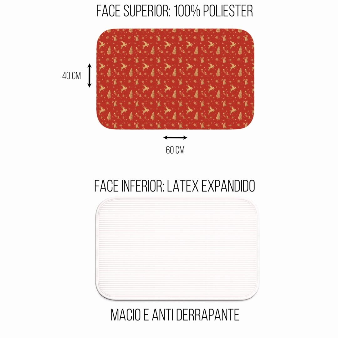 Tapete de Porta 60x40 - Natal - Estampa Renas - Vermelho