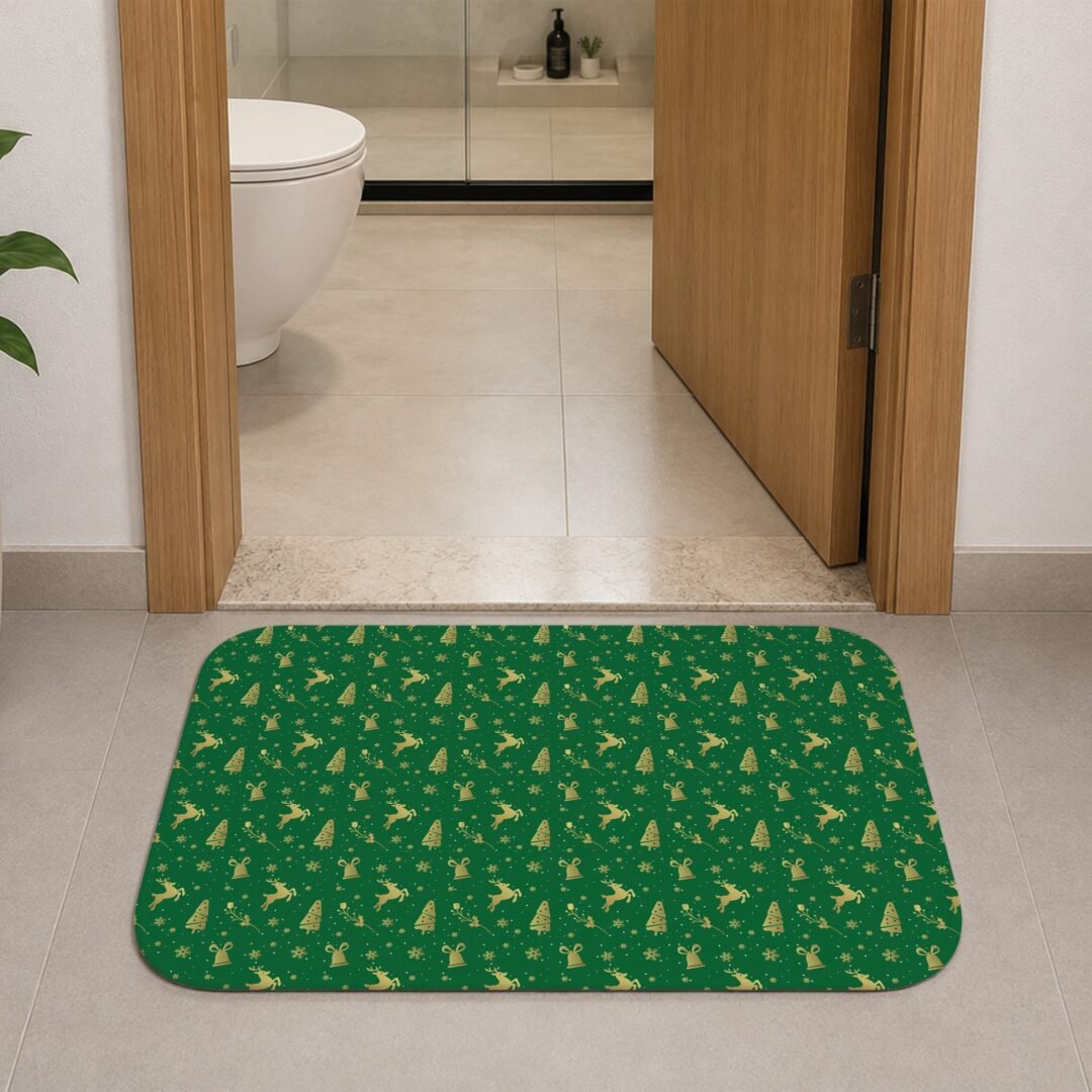 Tapete de Porta 60x40 - Natal - Estampa Renas - Verde