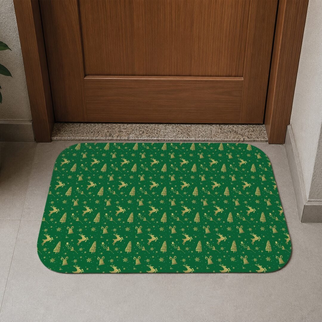 Tapete de Porta 60x40 - Natal - Estampa Renas - Verde