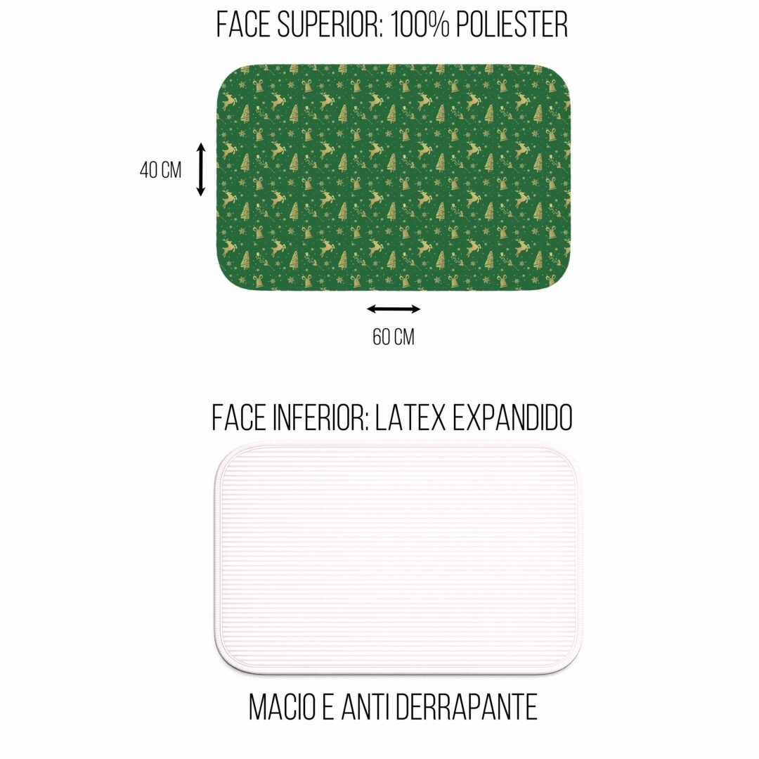 Tapete de Porta 60x40 - Natal - Estampa Renas - Verde
