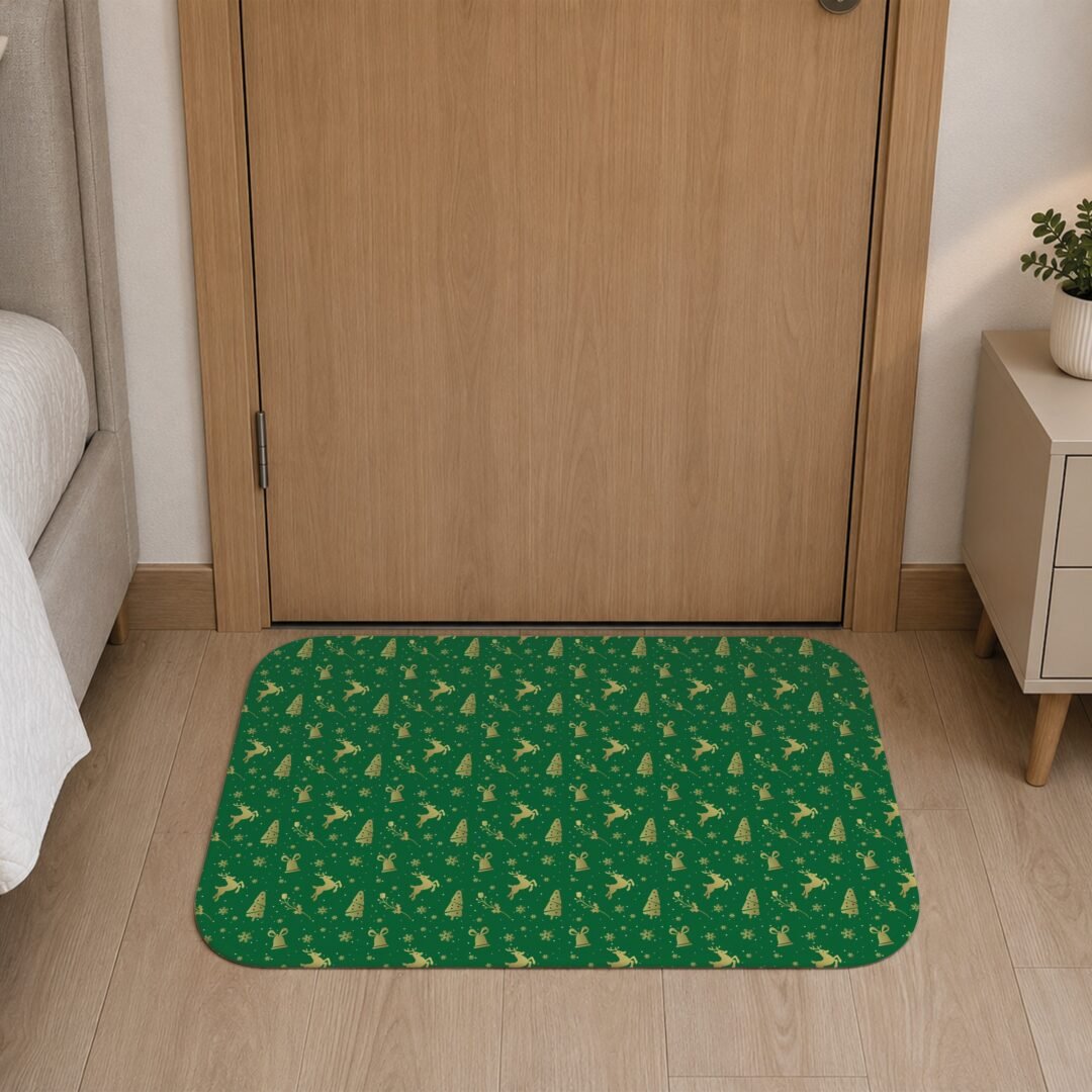 Tapete de Porta 60x40 - Natal - Estampa Renas - Verde