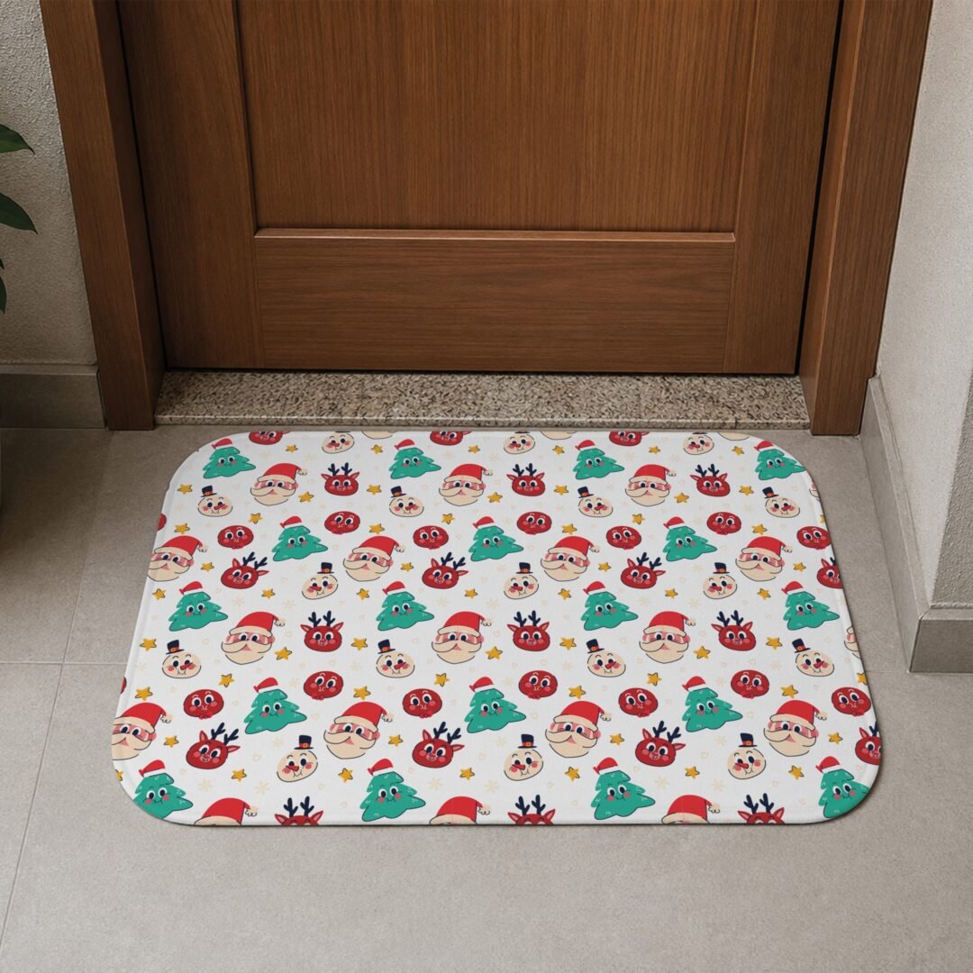 Tapete de Porta 60x40 - Natal - Elementos - Branco