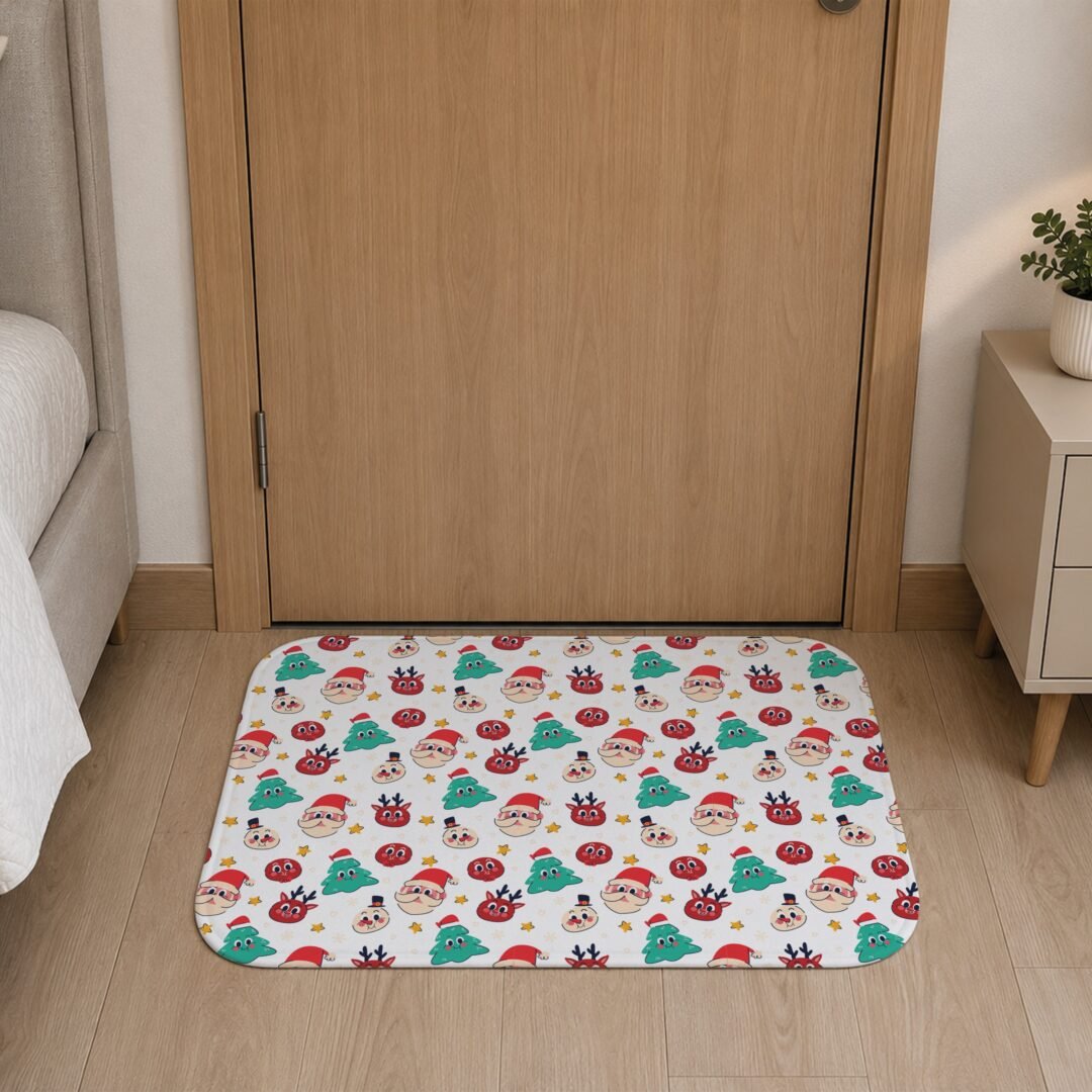 Tapete de Porta 60x40 - Natal - Elementos - Branco