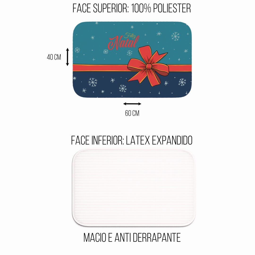 Tapete de Porta 60x40 - Natal - Feliz Natal Laço - Azul