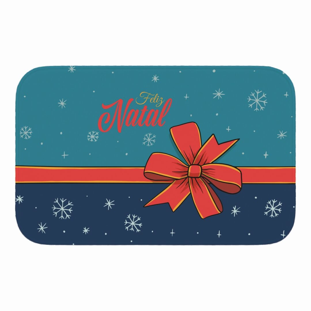 Tapete de Porta 60x40 - Natal - Feliz Natal Laço - Azul