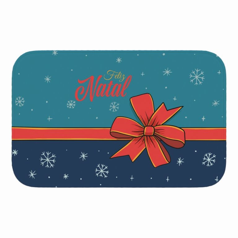 Tapete de Porta 60×40 – Natal – Feliz Natal Laço – Azul