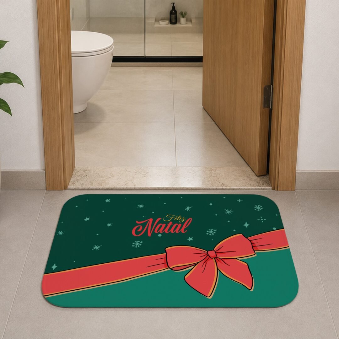 Tapete de Porta 60x40 - Natal - Feliz Natal Laço - Verde