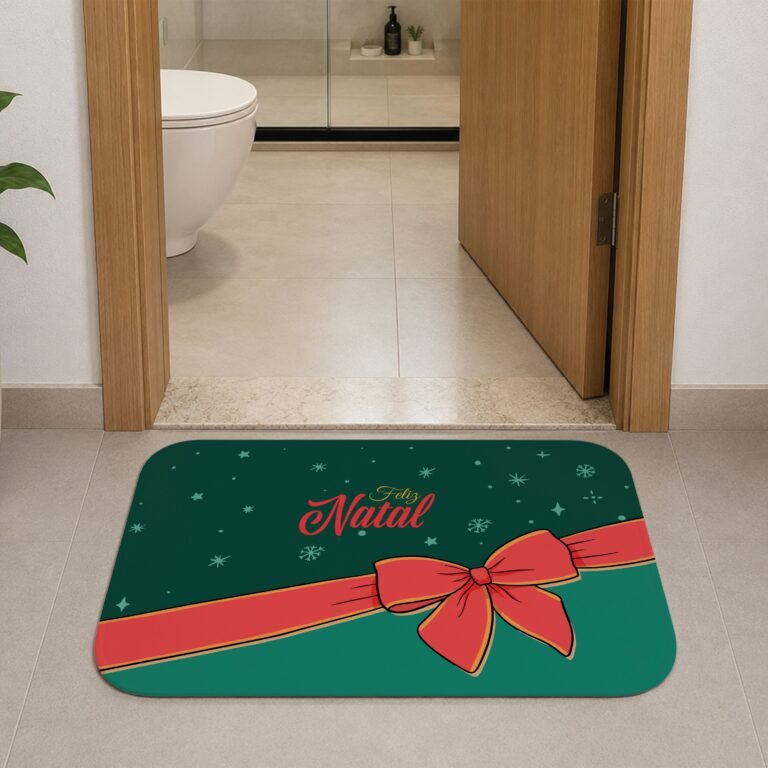 Tapete de Porta 60×40 – Natal – Feliz Natal Laço – Verde