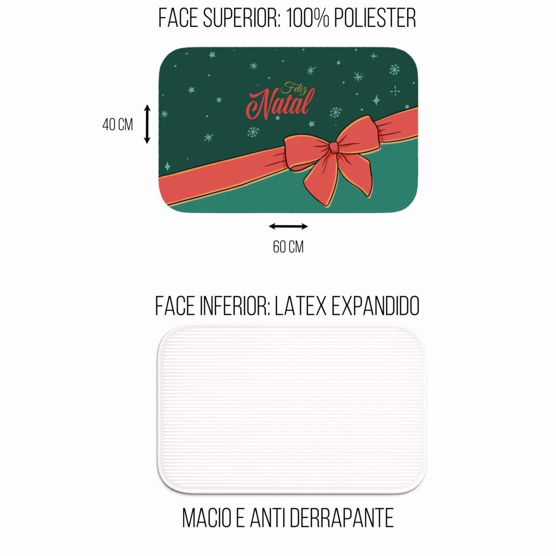 Tapete de Porta 60x40 - Natal - Feliz Natal Laço - Verde