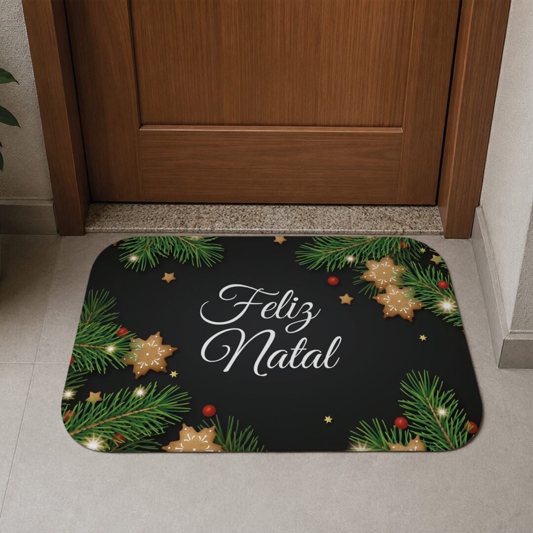 Tapete de Porta 60x40 - Natal - Ramos e Biscoitos