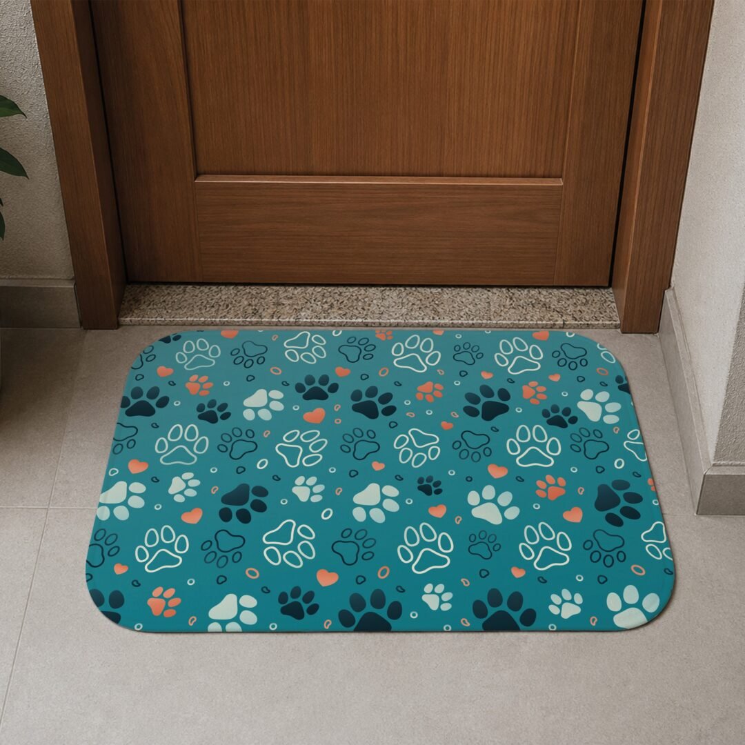 Tapete de Porta 60x40 - Pets - Pegadas - Azul