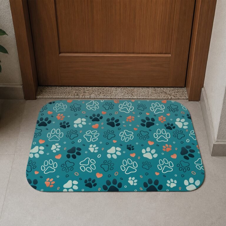 Tapete de Porta 60×40 – Pets – Pegadas – Azul
