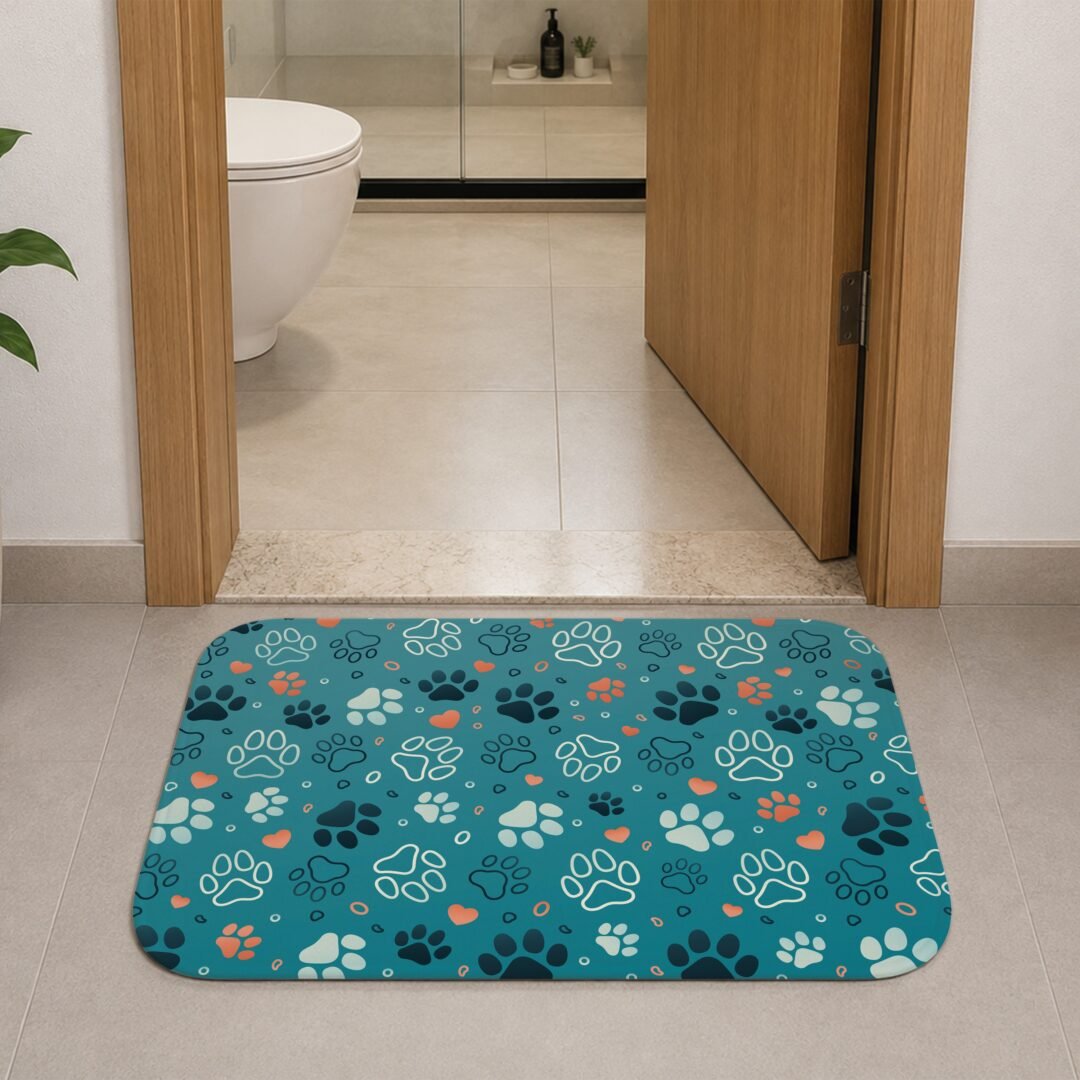 Tapete de Porta 60x40 - Pets - Pegadas - Azul