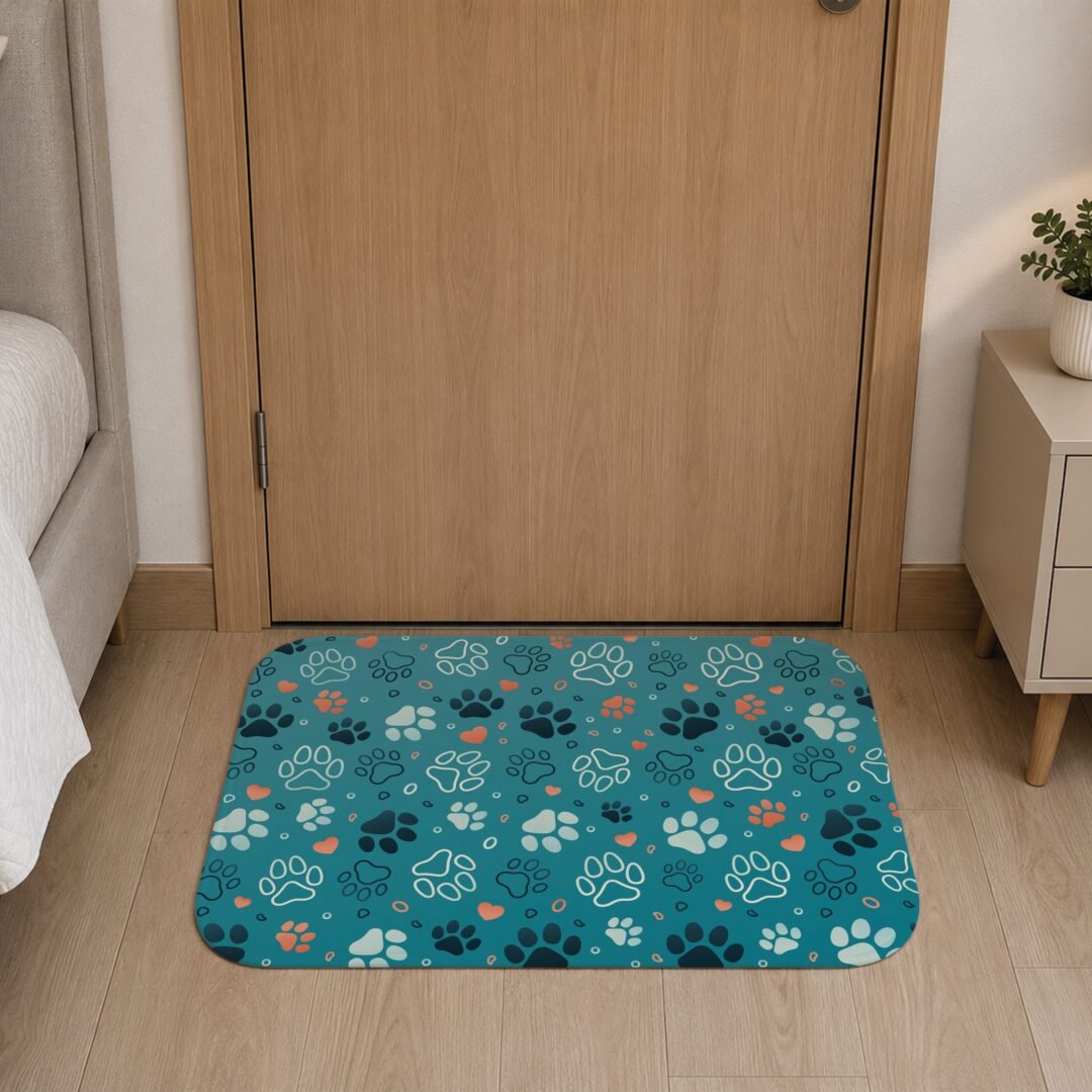 Tapete de Porta 60x40 - Pets - Pegadas - Azul