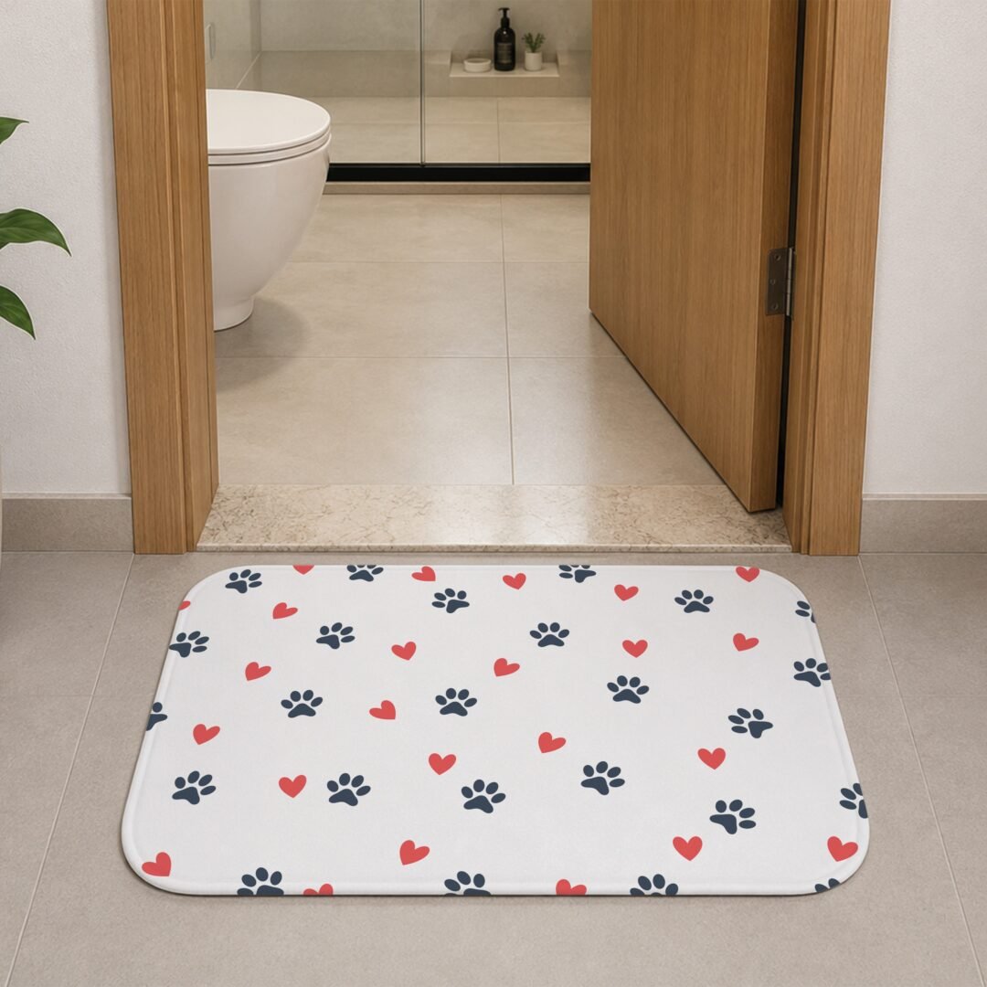 Tapete de Porta 60x40 - Pets - Pegadas e Corações