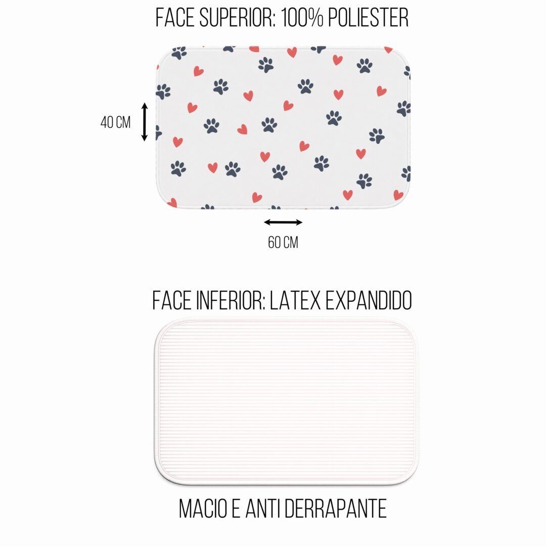 Tapete de Porta 60x40 - Pets - Pegadas e Corações