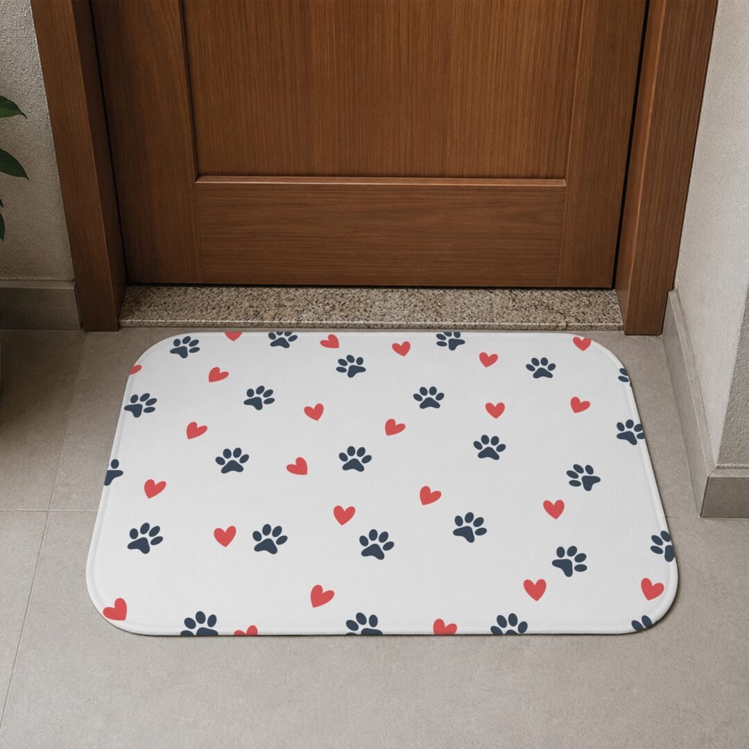 Tapete de Porta 60x40 - Pets - Pegadas e Corações