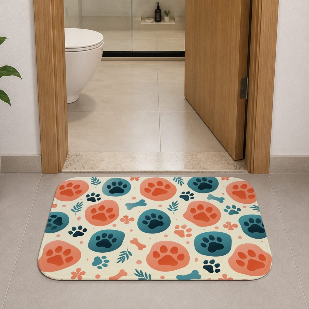 Tapete de Porta 60x40 - Pets - Pegadas e Ossos
