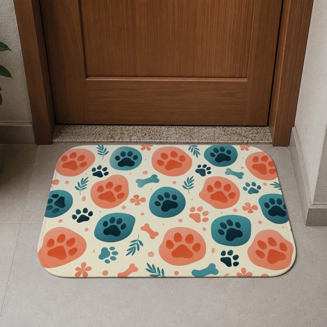 Tapete de Porta 60x40 - Pets - Pegadas e Ossos
