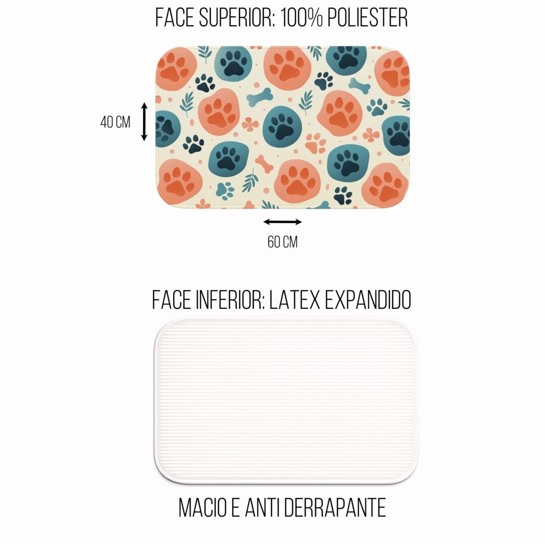 Tapete de Porta 60x40 - Pets - Pegadas e Ossos