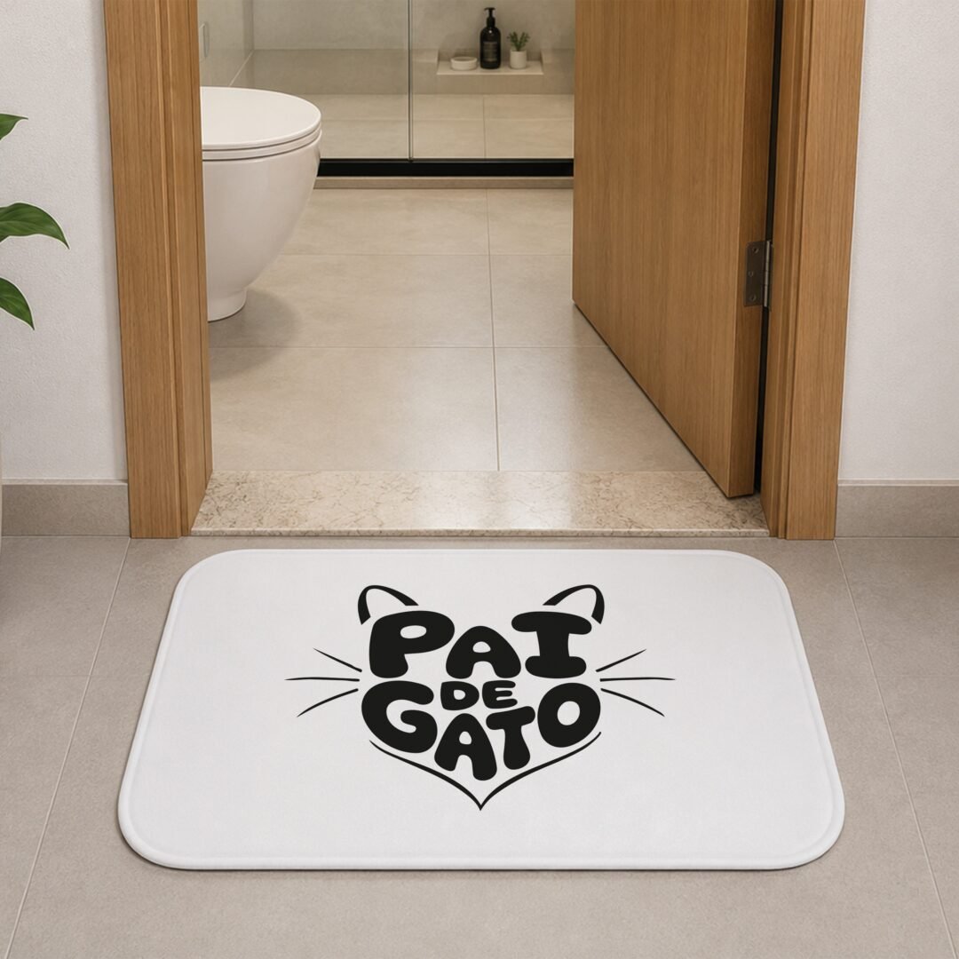Tapete de Porta 60x40 - Pets - Pai de Gato - Branco