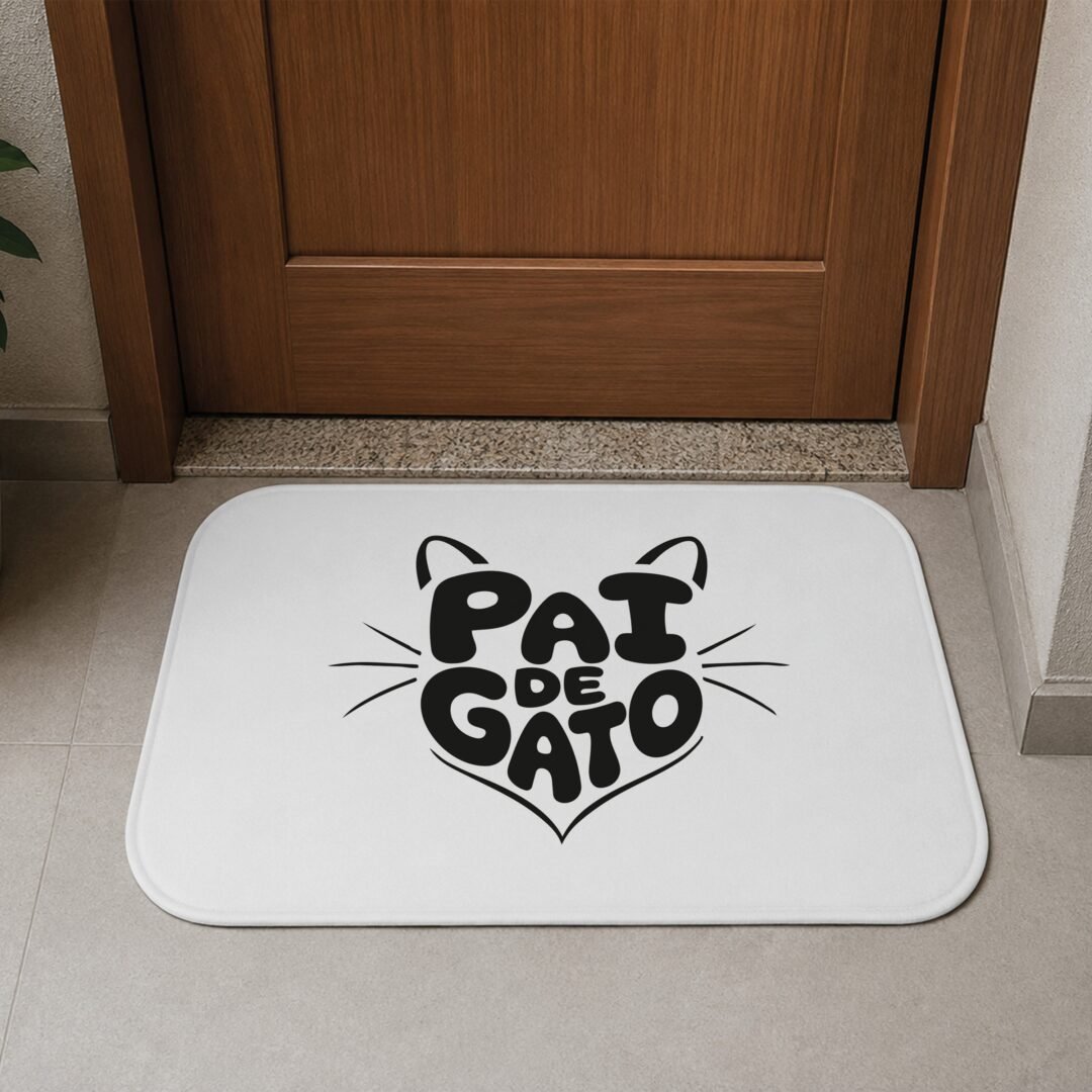 Tapete de Porta 60x40 - Pets - Pai de Gato - Branco