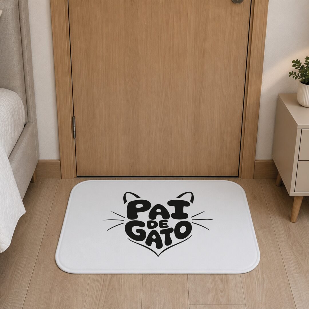 Tapete de Porta 60x40 - Pets - Pai de Gato - Branco