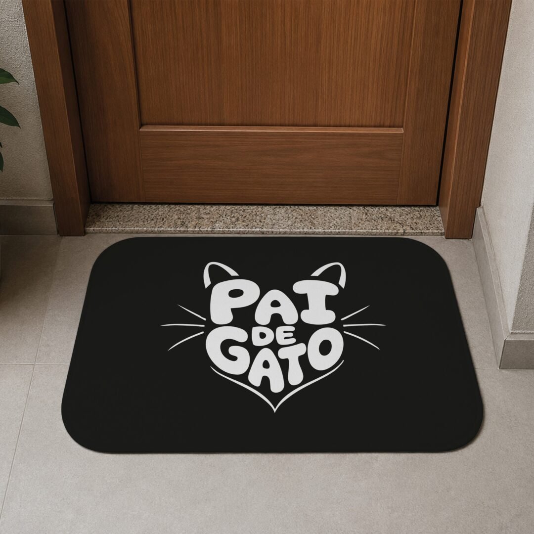 Tapete de Porta 60x40 - Pets - Pai de Gato - Preto