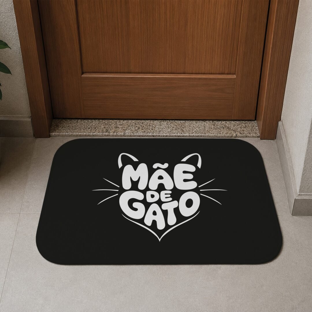 Tapete de Porta 60x40 - Pets - Mãe de Gato - Preto