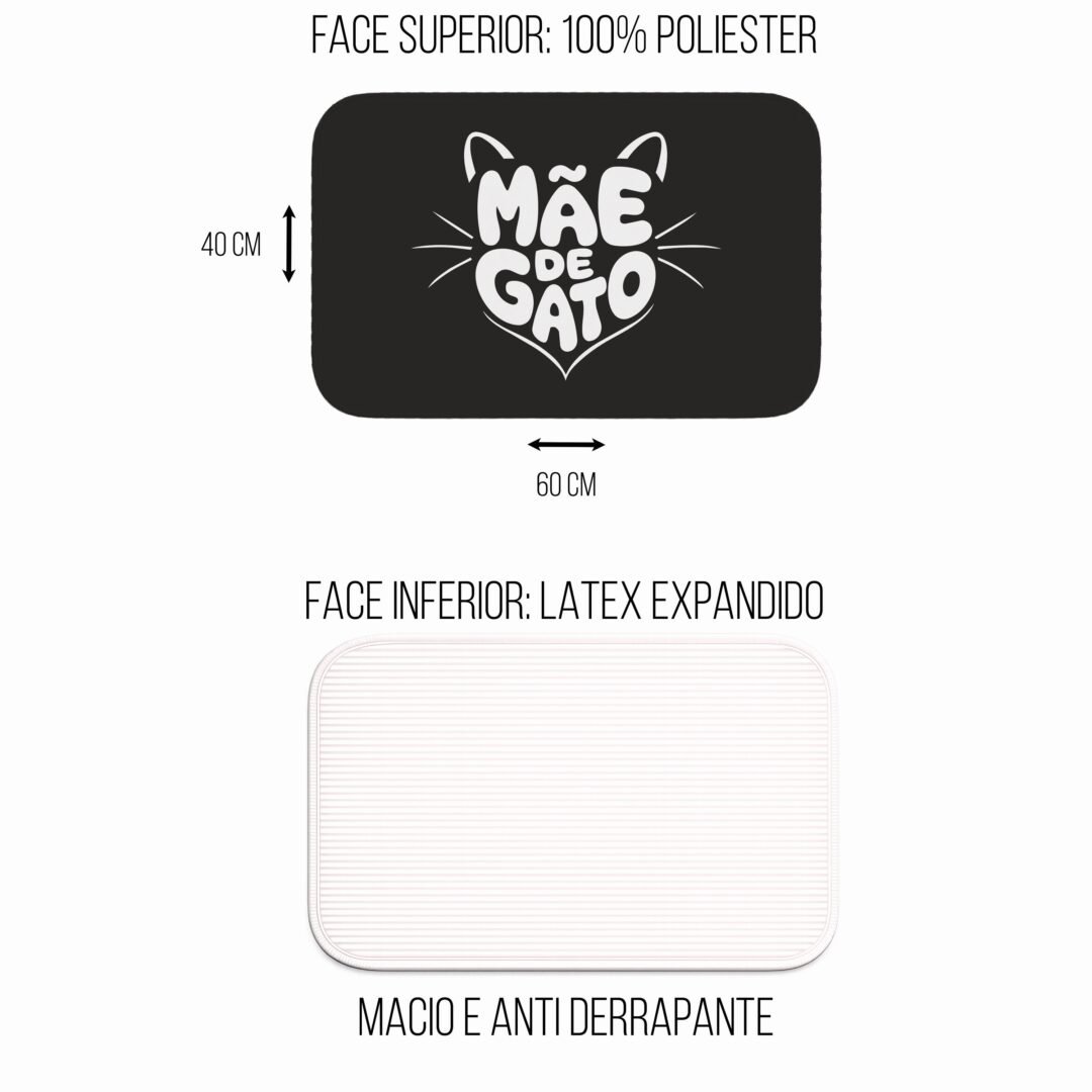 Tapete de Porta 60x40 - Pets - Mãe de Gato - Preto