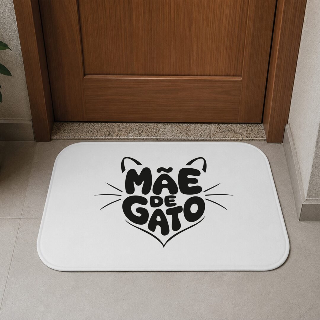 Tapete de Porta 60x40 - Pets - Mãe de Gato - Branco