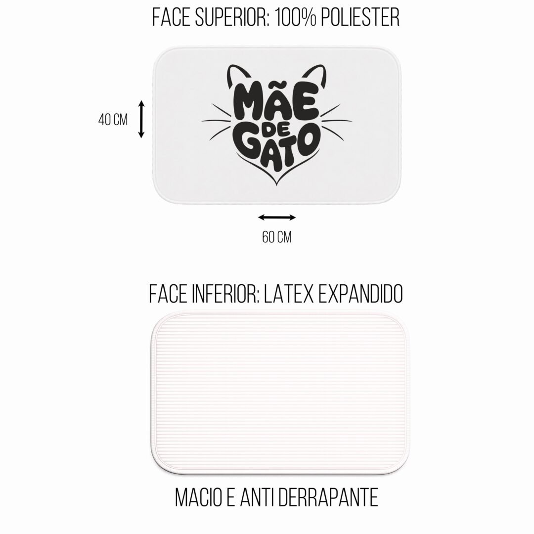 Tapete de Porta 60x40 - Pets - Mãe de Gato - Branco