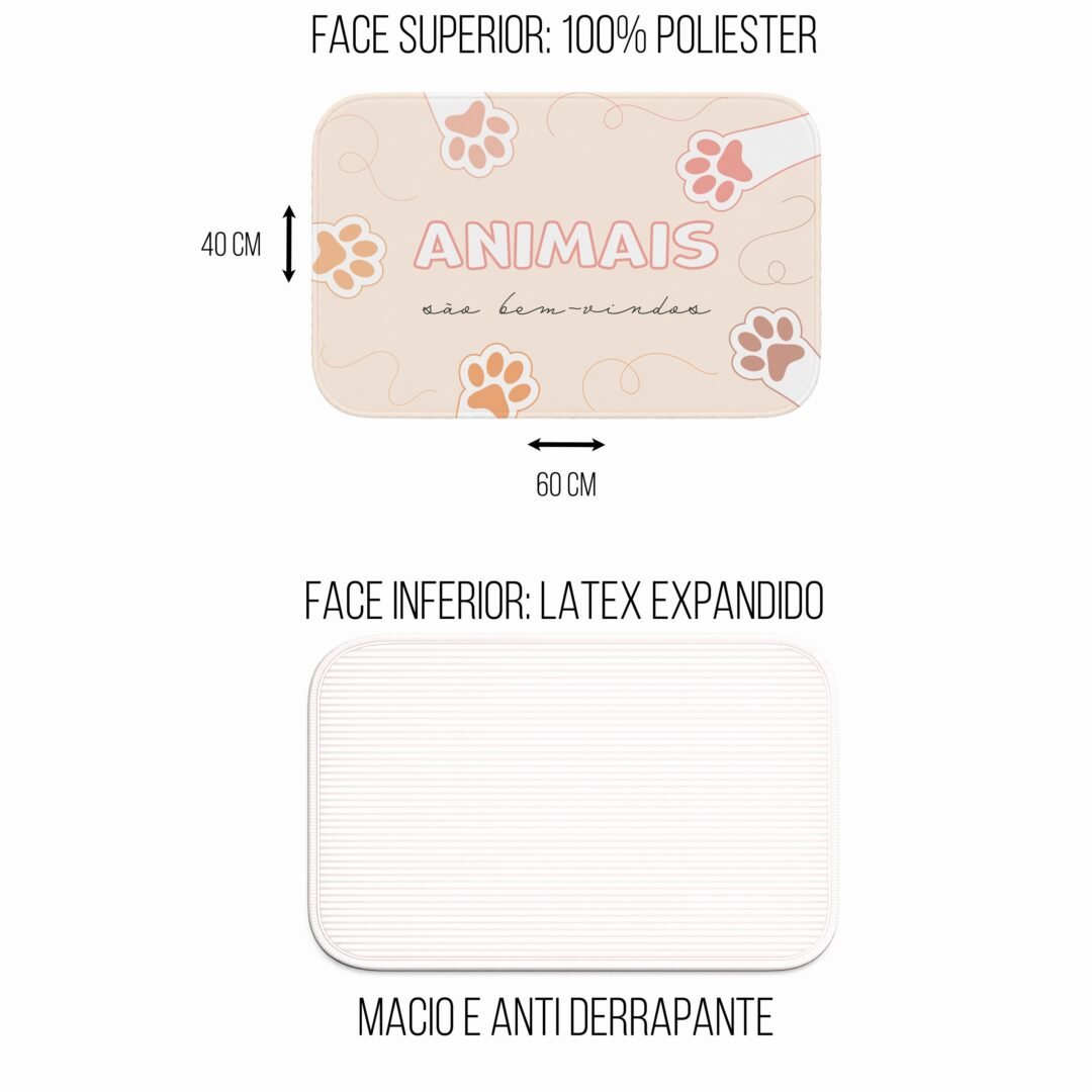 Tapete de Porta 60x40 - Pets - Animais São Bem-vidos