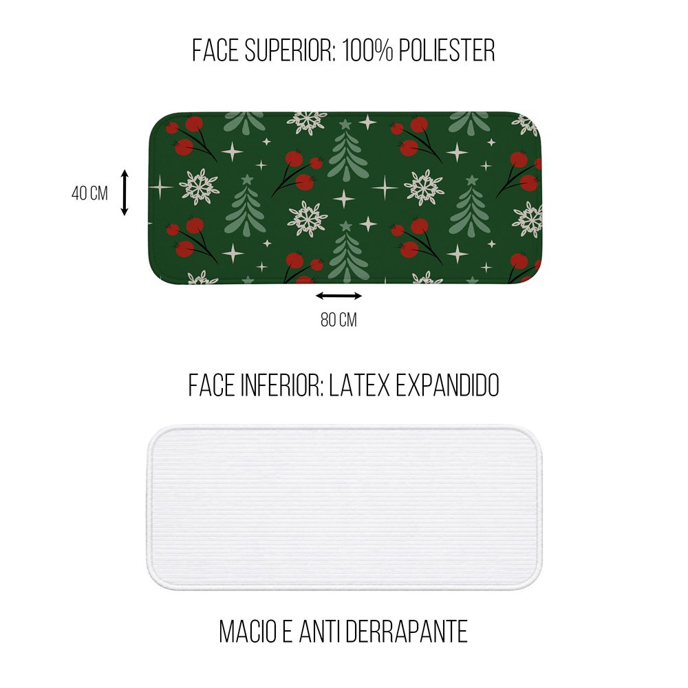 Tapete Multiuso 80x40 - Cozinha - Natal - Árvore e Frutas