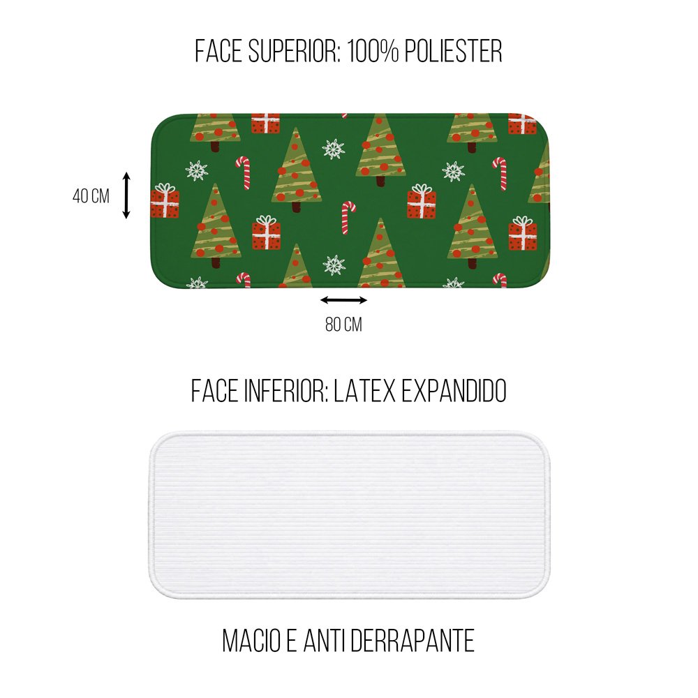Tapete Multiuso 80x40 - Cozinha - Natal - Árvore e Presentes