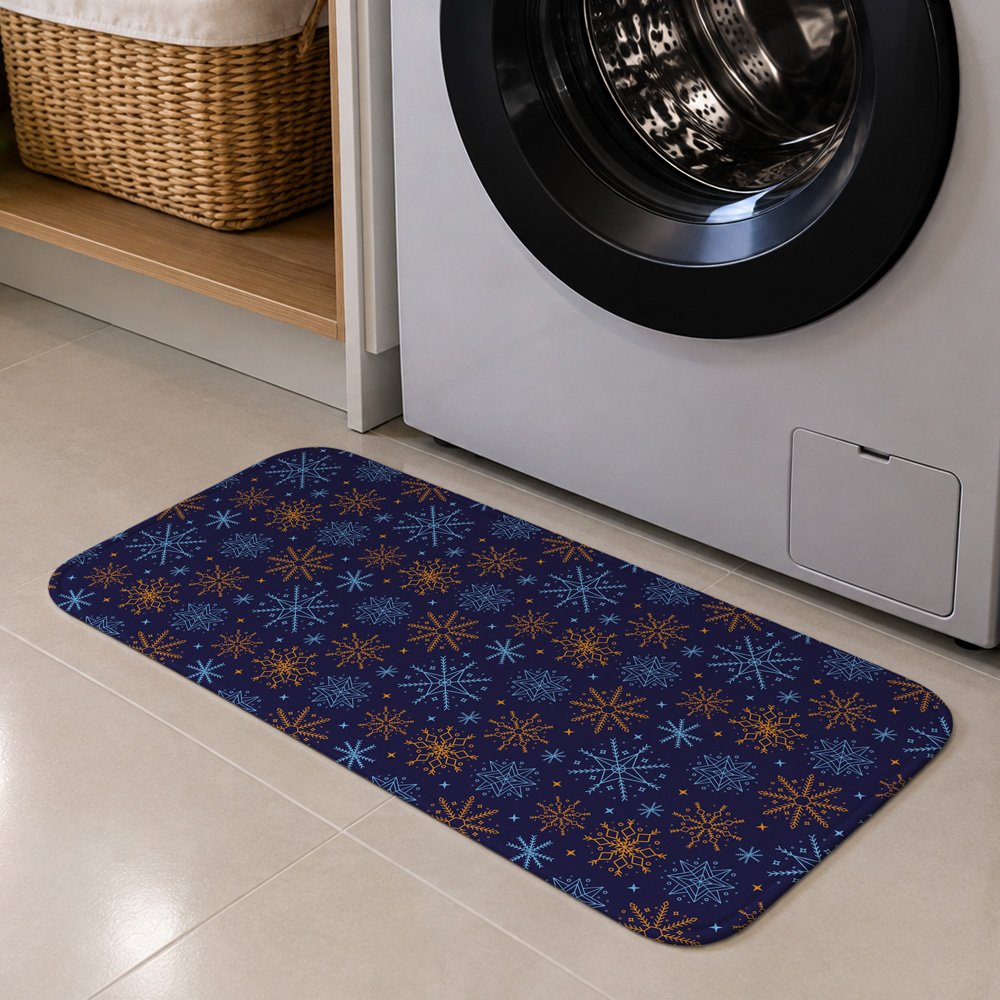 Tapete Multiuso 80x40 - Cozinha - Natal - Flocos - Azul