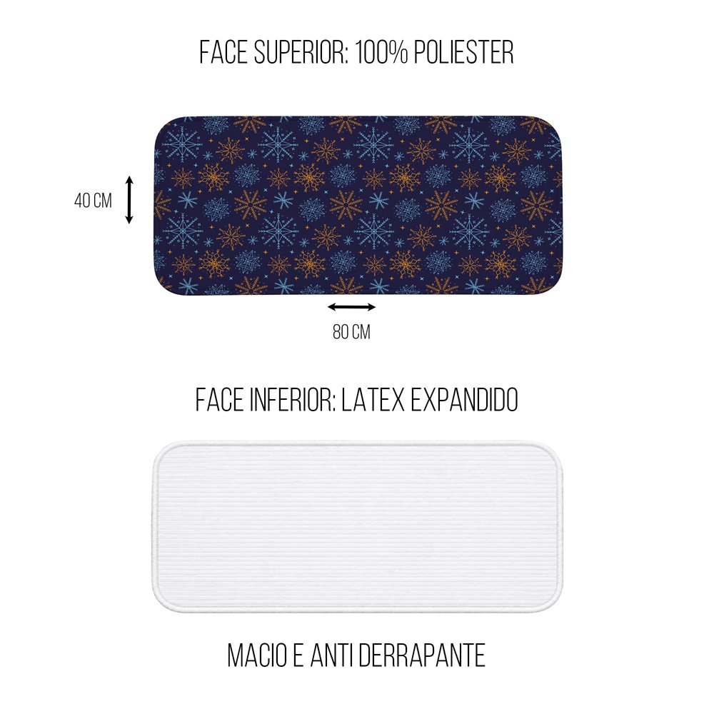 Tapete Multiuso 80x40 - Cozinha - Natal - Flocos - Azul