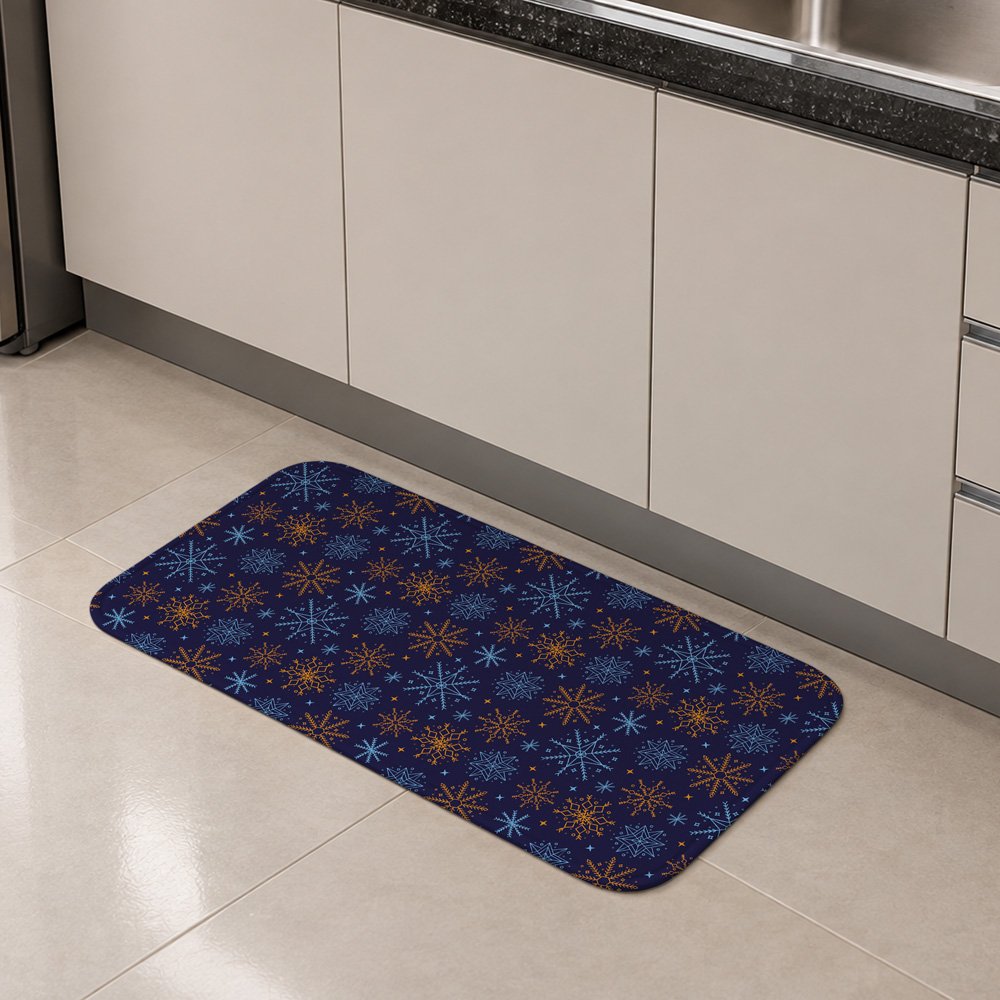 Tapete Multiuso 80x40 - Cozinha - Natal - Flocos - Azul