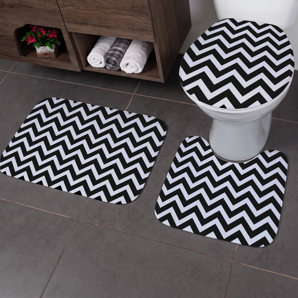 Jogo Tapete Banheiro - 3 peças - Zig Zag Preto