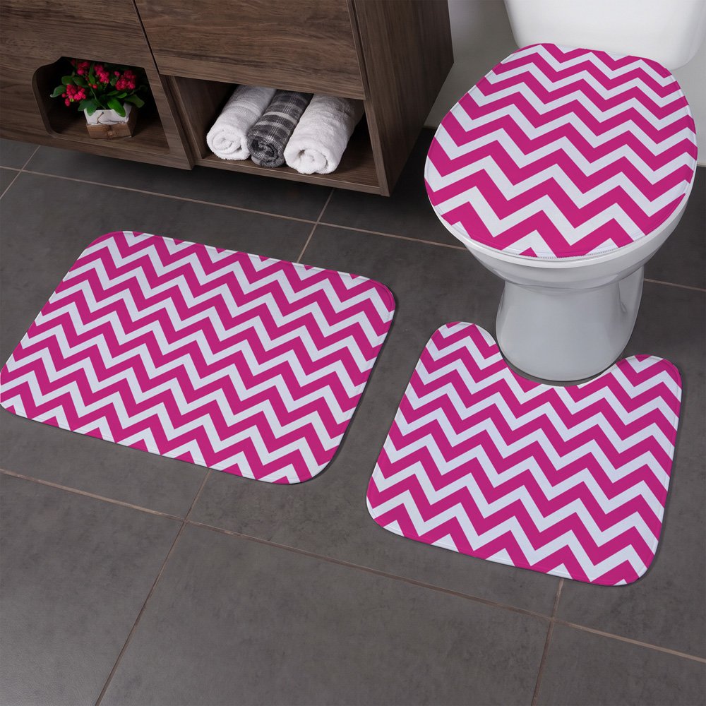 Jogo Tapete Banheiro - 3 peças - Zig Zag Pink