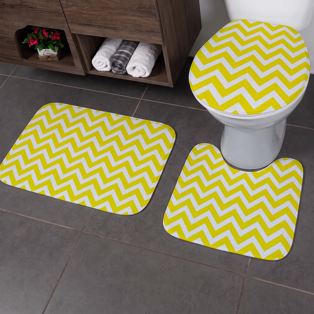 Jogo Tapete Banheiro - 3 peças - Zig Zag Amarelo